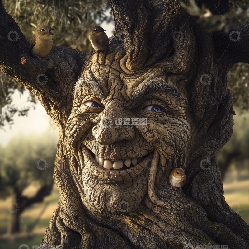 树精与小鸟的和谐场景