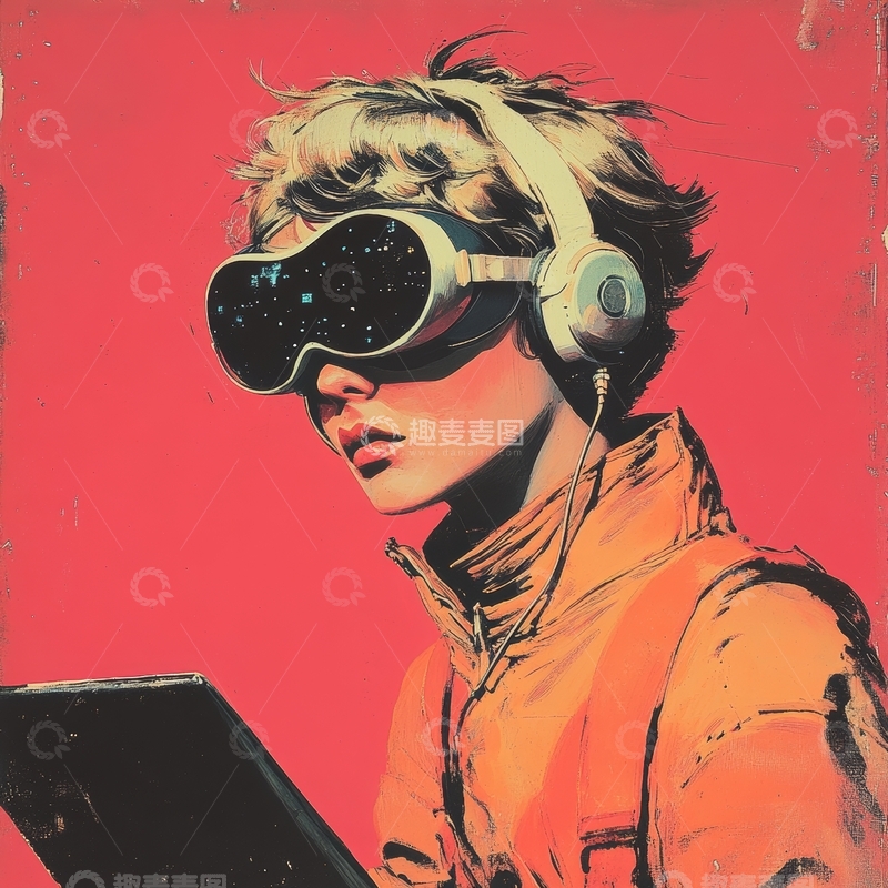 高清大图下载【趣麦麦图】佩戴虚拟现实眼镜的少年