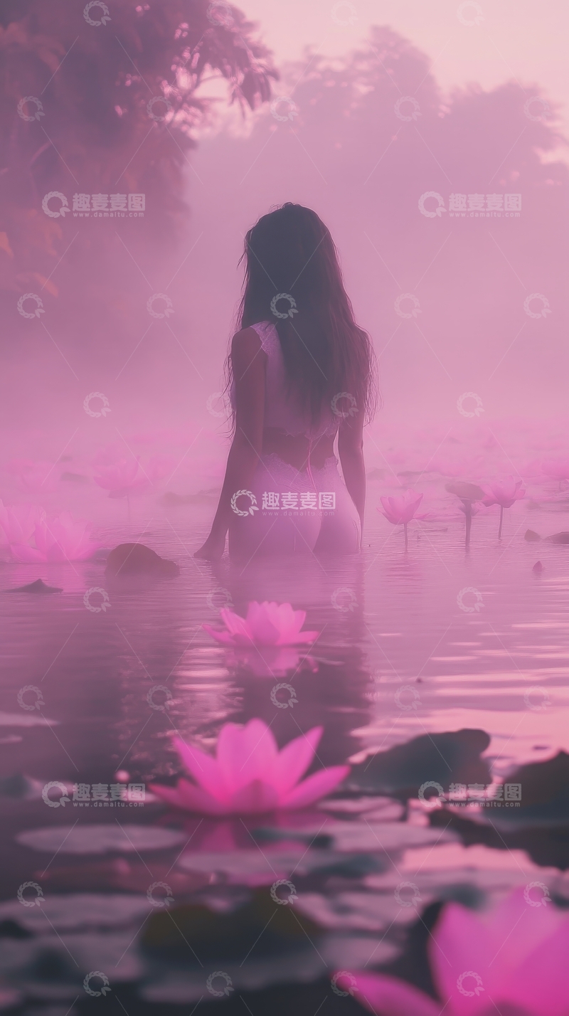 雾中女子与莲花