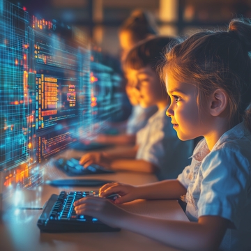 孩子们在虚拟现实环境中编程学习