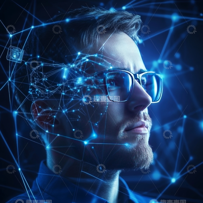 高清大图下载【趣麦麦图】科技网络映射于男子面部