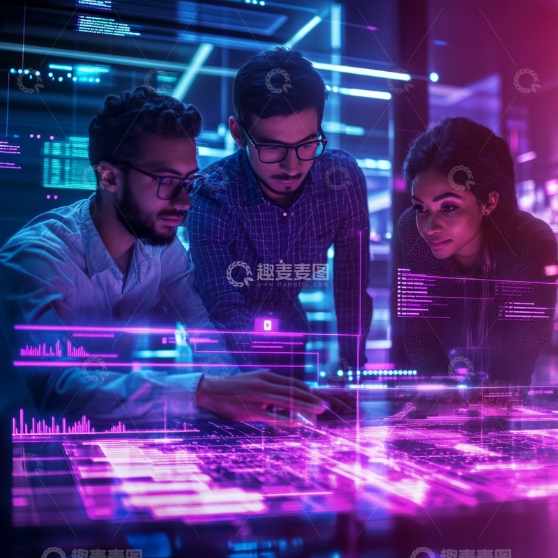 高清大图下载【趣麦麦图】三人协作分析未来科技数据