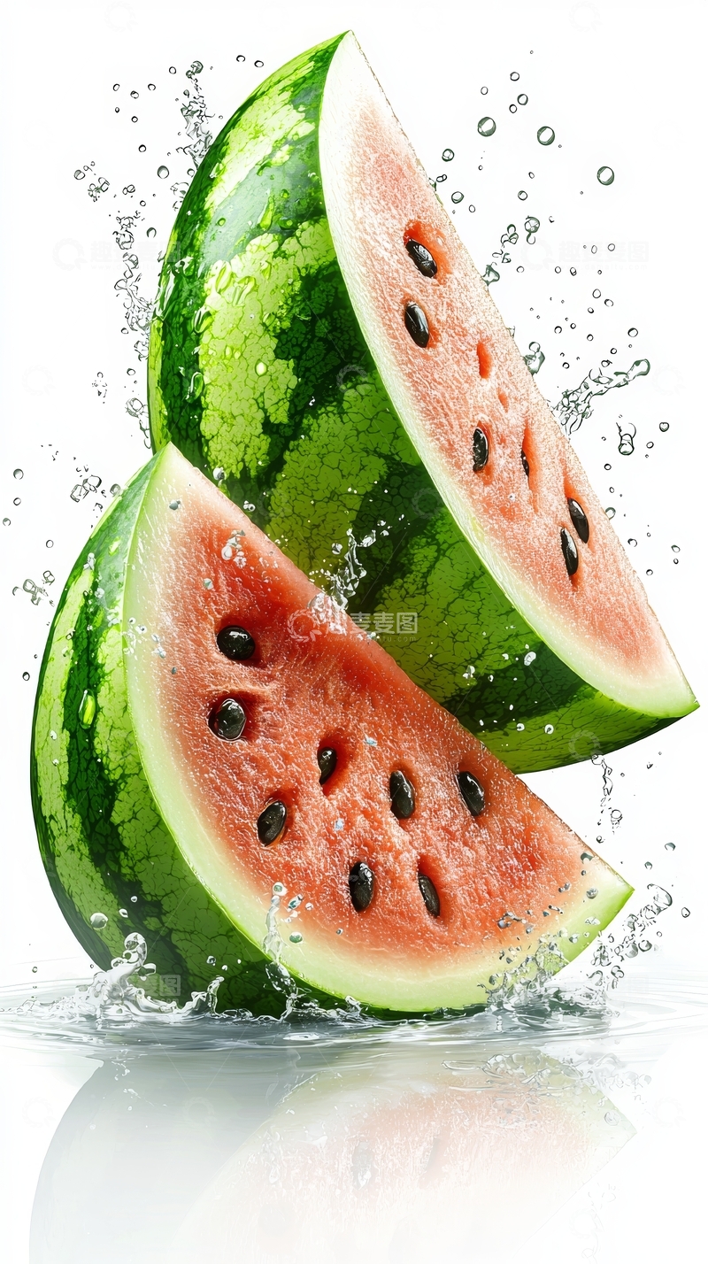 高清大图下载【趣麦麦图】清凉西瓜切片与水花飞溅