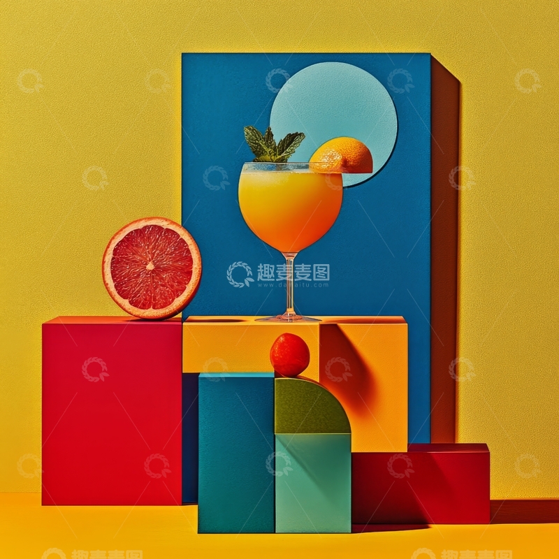 高清大图下载【趣麦麦图】-色彩鲜艳的几何构图与鸡尾酒