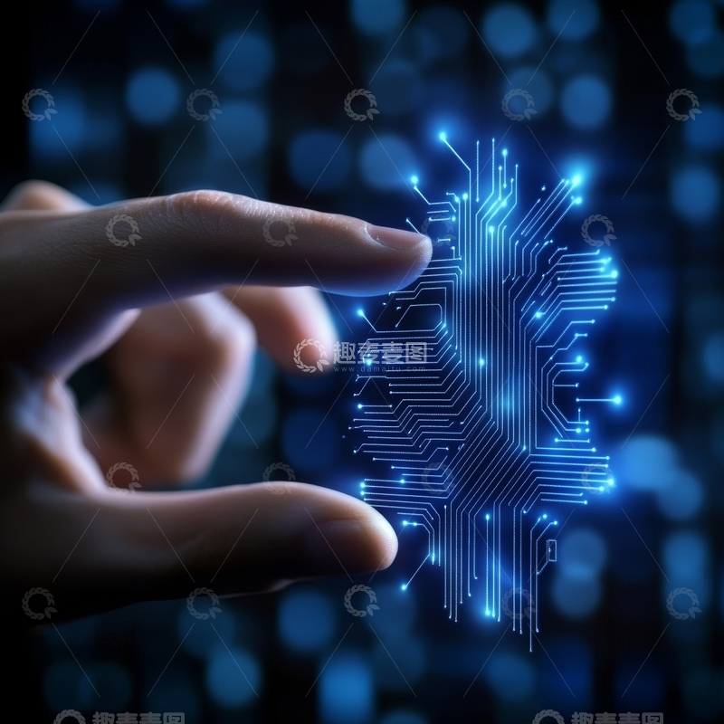 高清大图下载【趣麦麦图】手指触碰电路板形状的发光图案