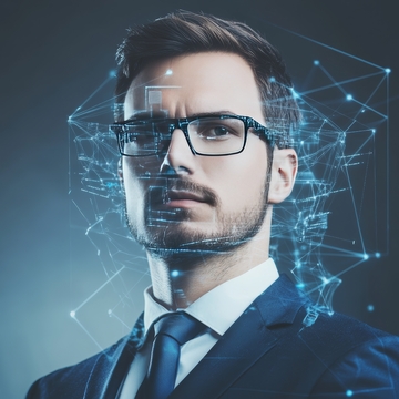 科技网络环绕的商务男士