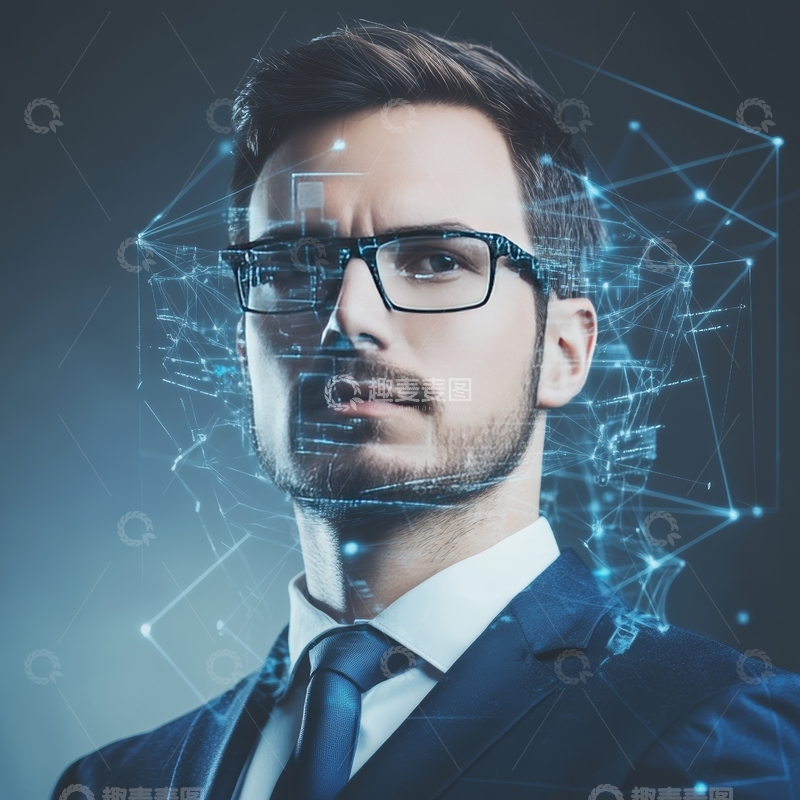 高清大图下载【趣麦麦图】科技网络环绕的商务男士