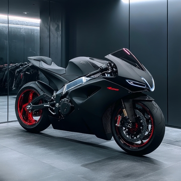 黑色高性能摩托车室内展示