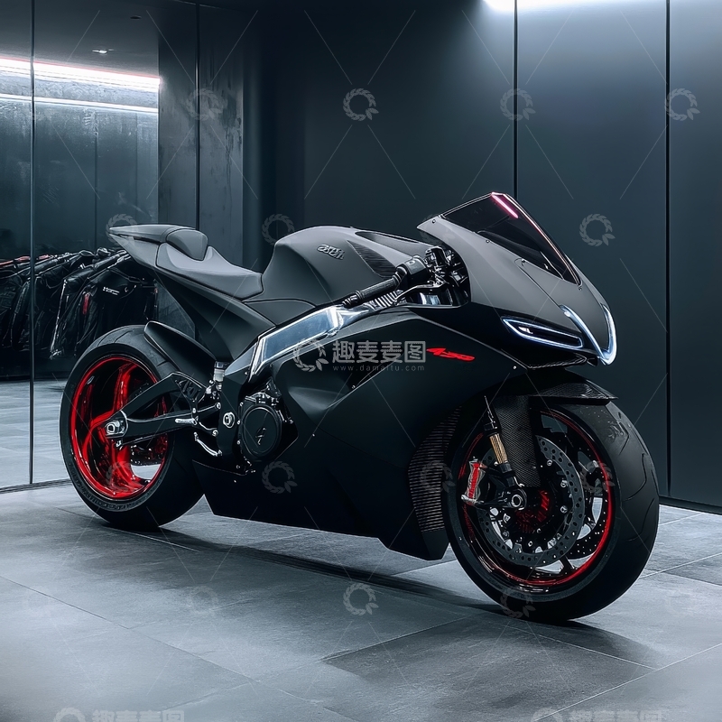 高清大图下载【趣麦麦图】黑色高性能摩托车室内展示