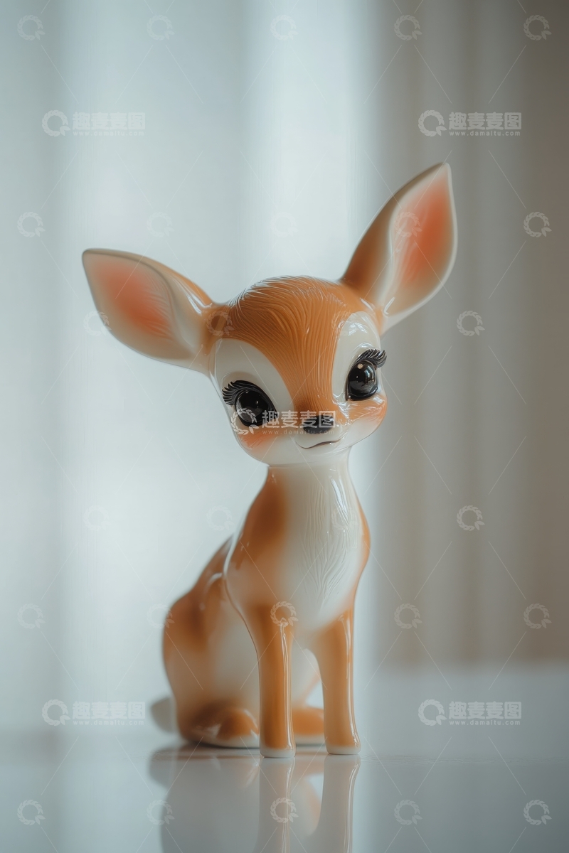高清大图下载【趣麦麦图】陶瓷小鹿雕像，温馨室内摆件