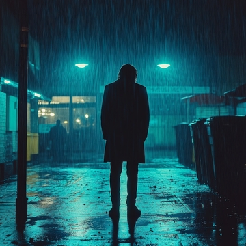 雨夜中孤独站立的男子