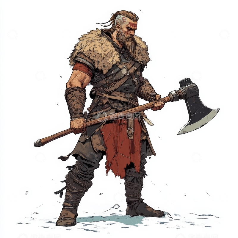 高清大图下载【趣麦麦图】持斧战士，身穿毛皮披风