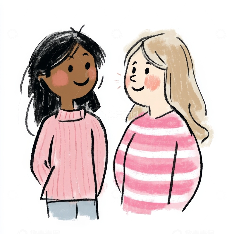 高清大图下载【趣麦麦图】两位女孩的温馨对话