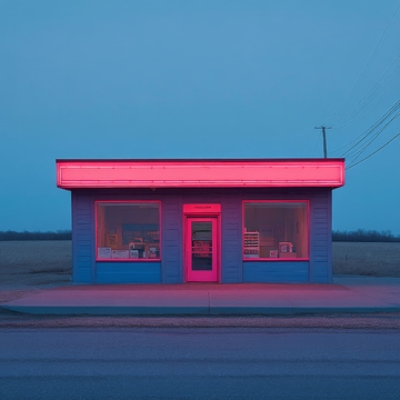 霓虹灯照亮的小型商店