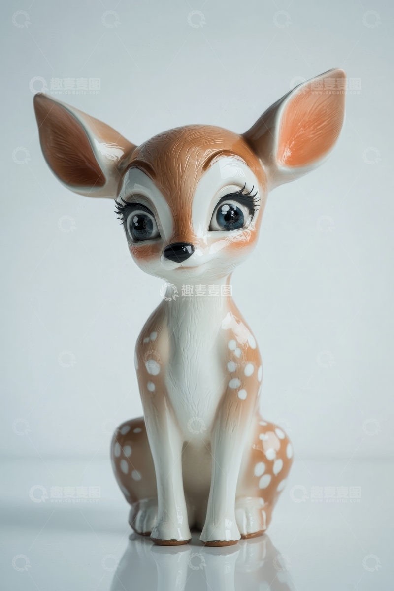 高清大图下载【趣麦麦图】可爱小鹿雕像，白色背景