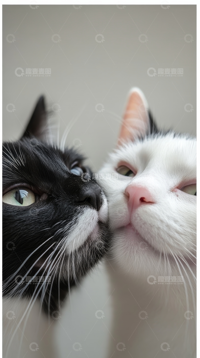 高清大图下载【趣麦麦图】黑白双猫亲密相依
