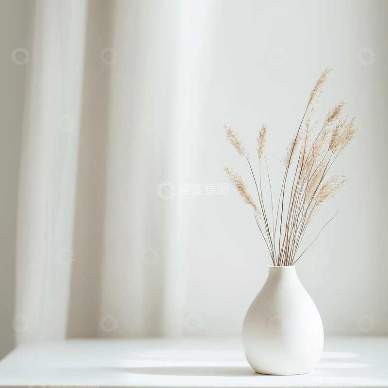 高清大图下载【趣麦麦图】白色花瓶中的干草装饰
