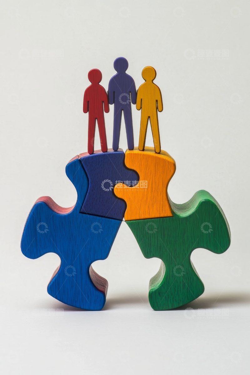 高清大图下载【趣麦麦图】彩色拼图与站立小人
