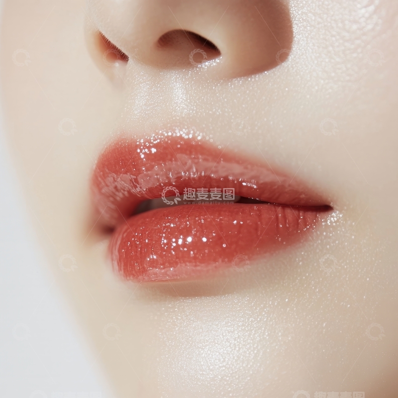 光泽红唇特写