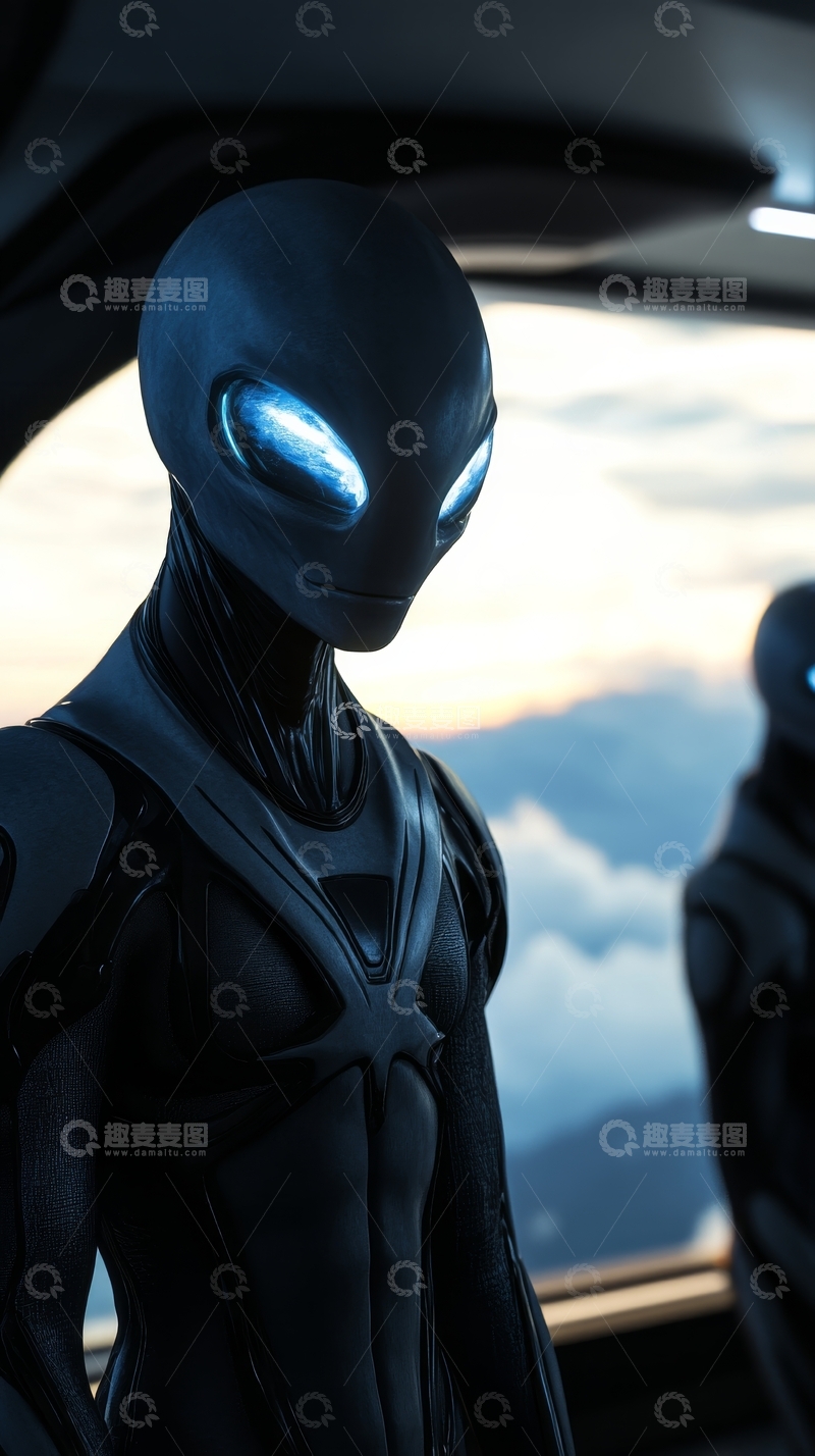 高清大图下载【趣麦麦图】科幻角色身穿紧身衣，背景为天空