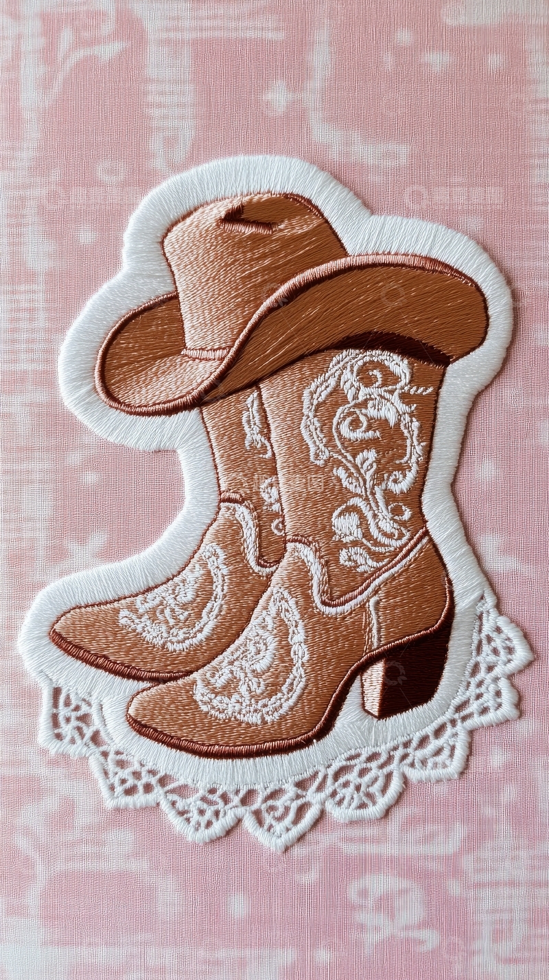 高清大图下载【趣麦麦图】-牛仔帽与靴子的装饰图案