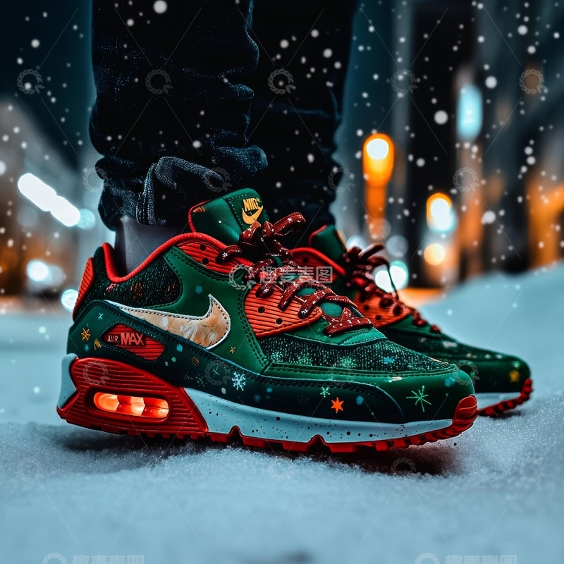 高清大图下载【趣麦麦图】雪地中的彩色运动鞋