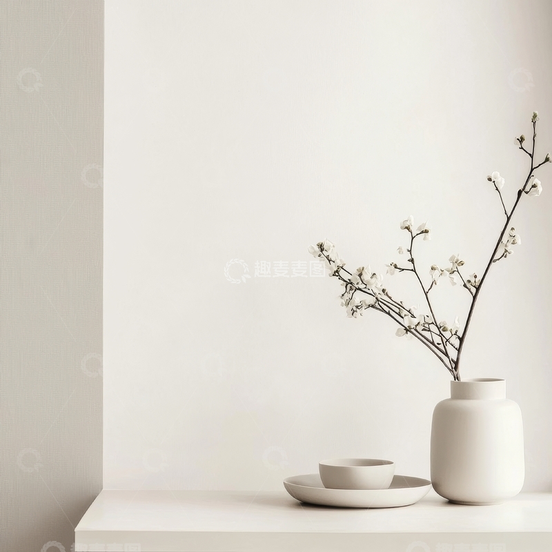 高清大图下载【趣麦麦图】简约白色花瓶与枝条装饰