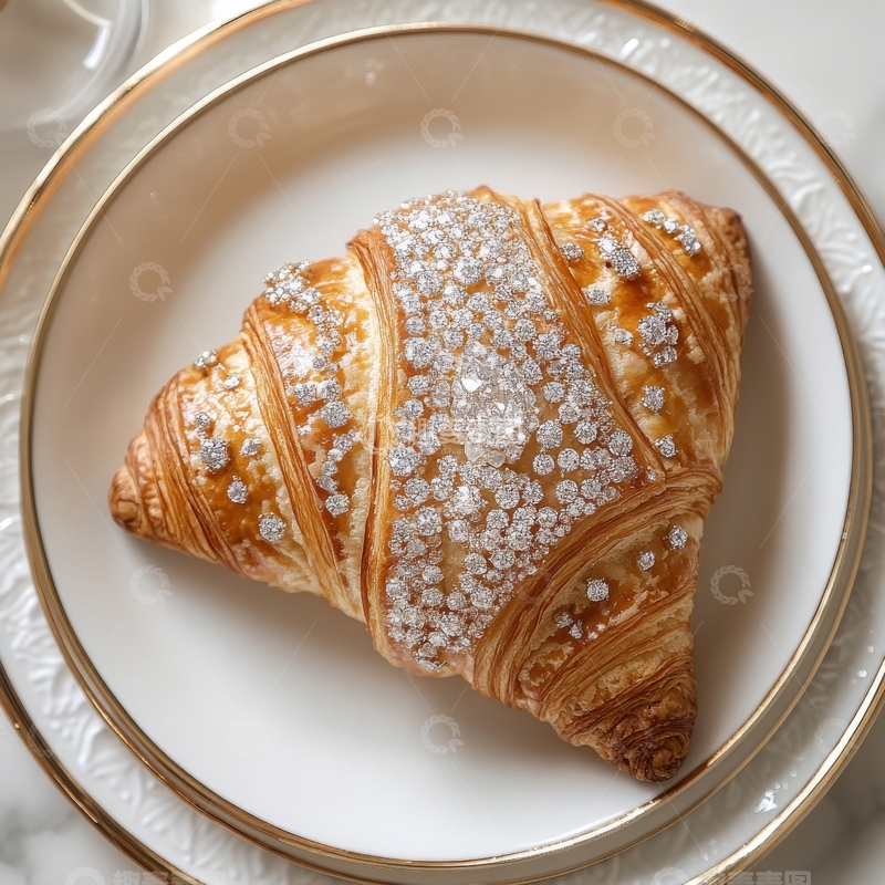 高清大图下载【趣麦麦图】撒满糖霜的金黄羊角面包