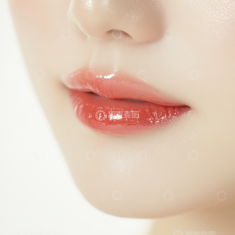 光泽唇部特写，展现自然美感
