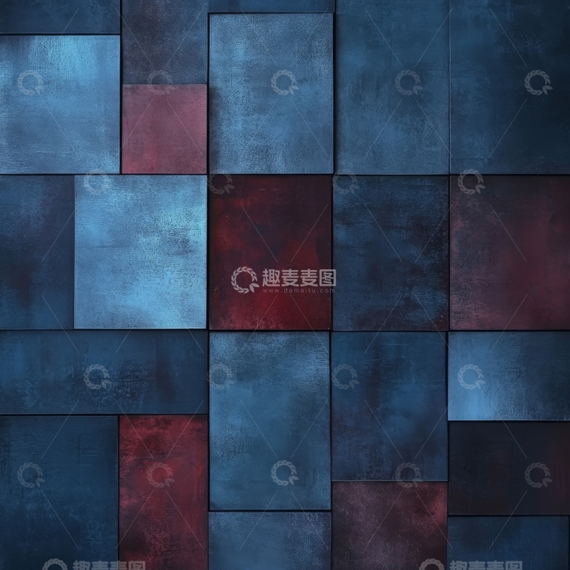 高清大图下载【趣麦麦图】蓝色与红色方块的抽象拼接图案