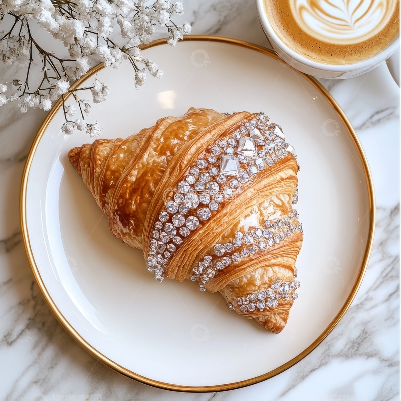 高清大图下载【趣麦麦图】镶钻羊角面包配咖啡