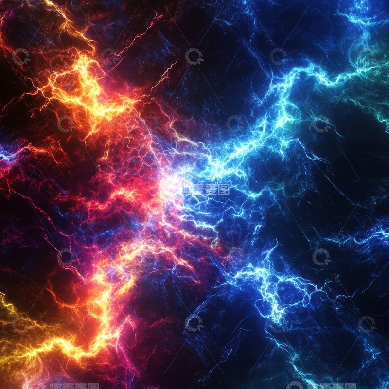 高清大图下载【趣麦麦图】红蓝闪电交织的抽象背景