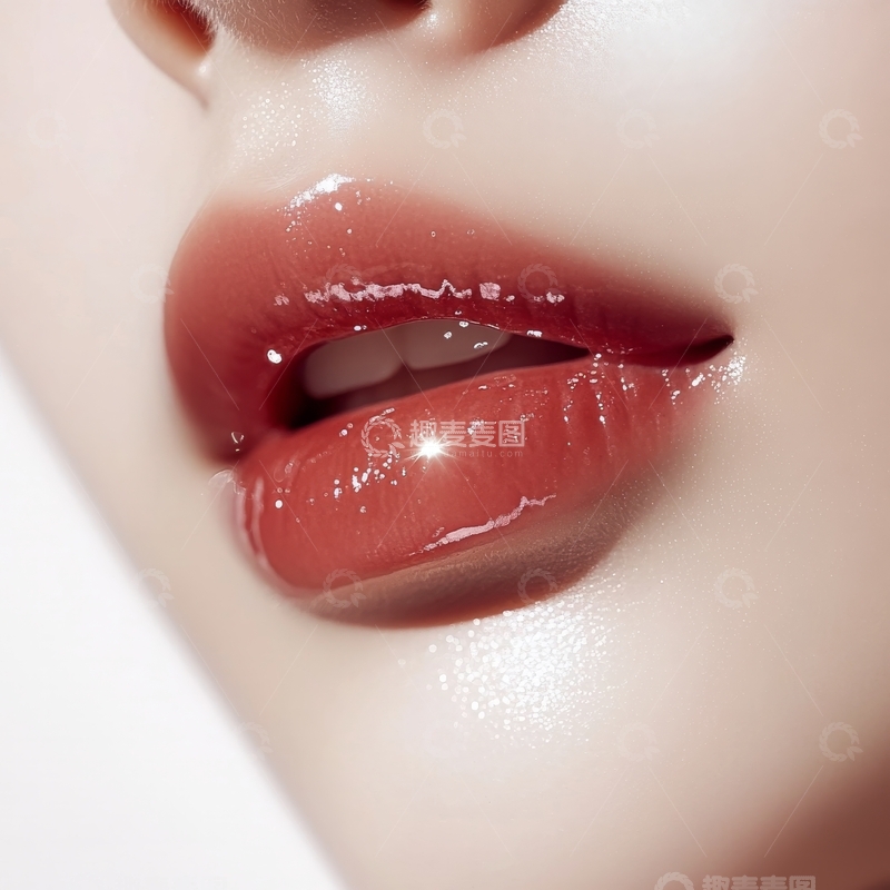 光泽红唇特写，展现细腻质感