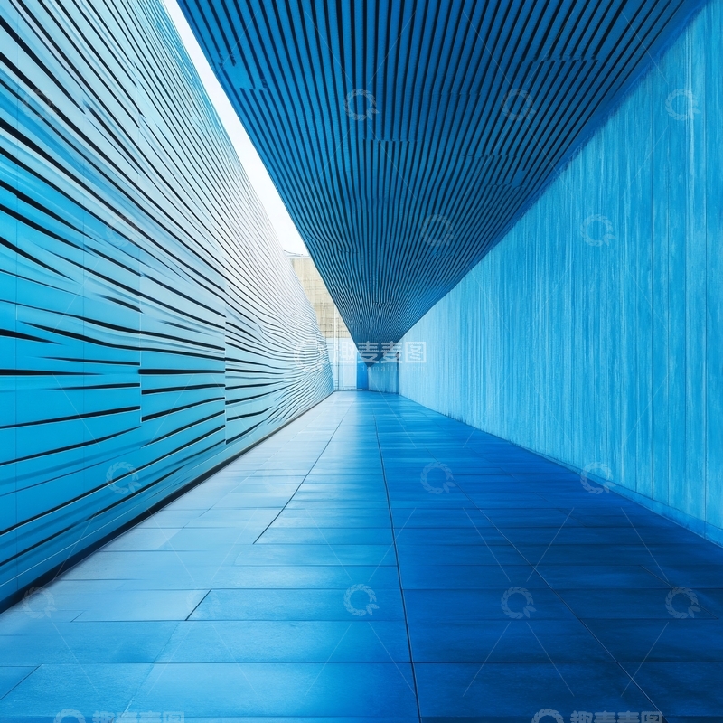 高清大图下载【趣麦麦图】蓝色现代走廊的几何设计