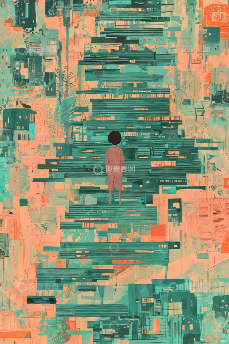 高清大图下载【趣麦麦图】城市阶梯上的孤独身影