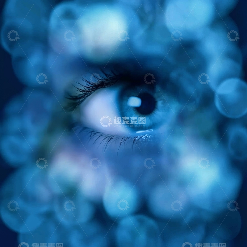 高清大图下载【趣麦麦图】蓝色光斑中的深邃眼睛