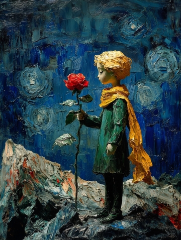 手持红玫瑰的孩子