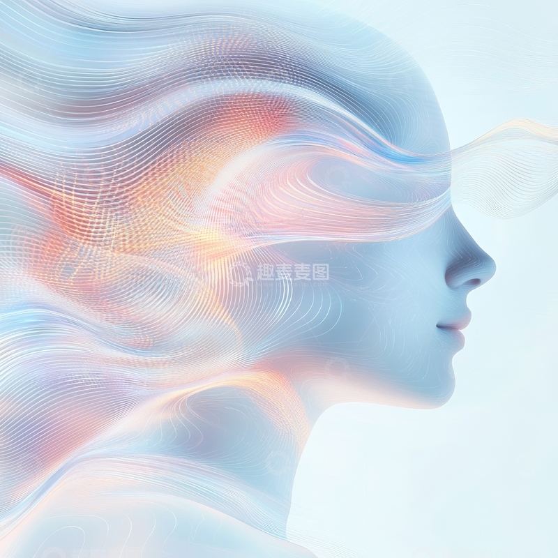 高清大图下载【趣麦麦图】梦幻女性侧脸与流动光影