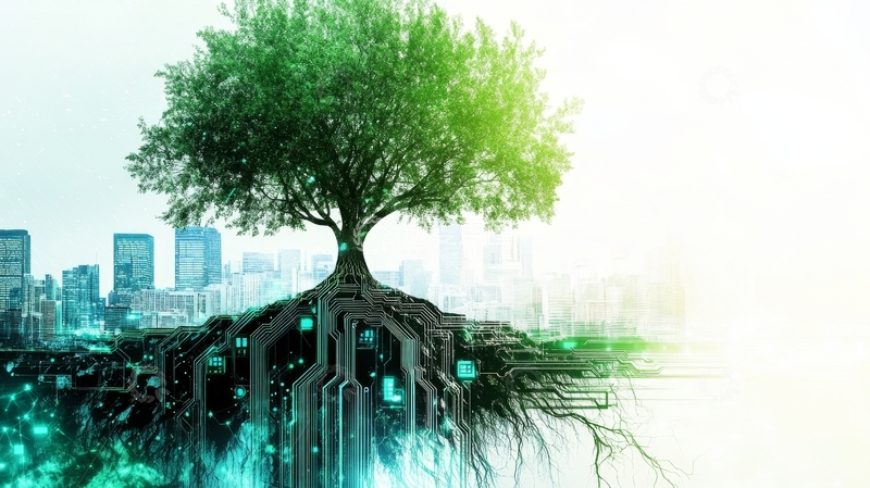 高清大图下载【趣麦麦图】科技之树与城市景观