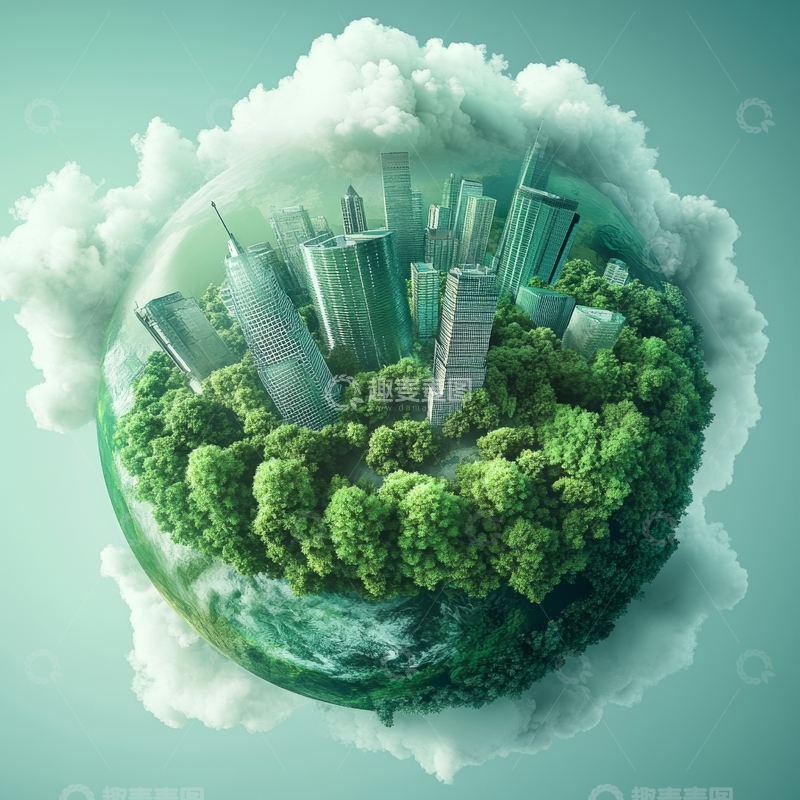 高清大图下载【趣麦麦图】绿色城市与自然融合的地球模型