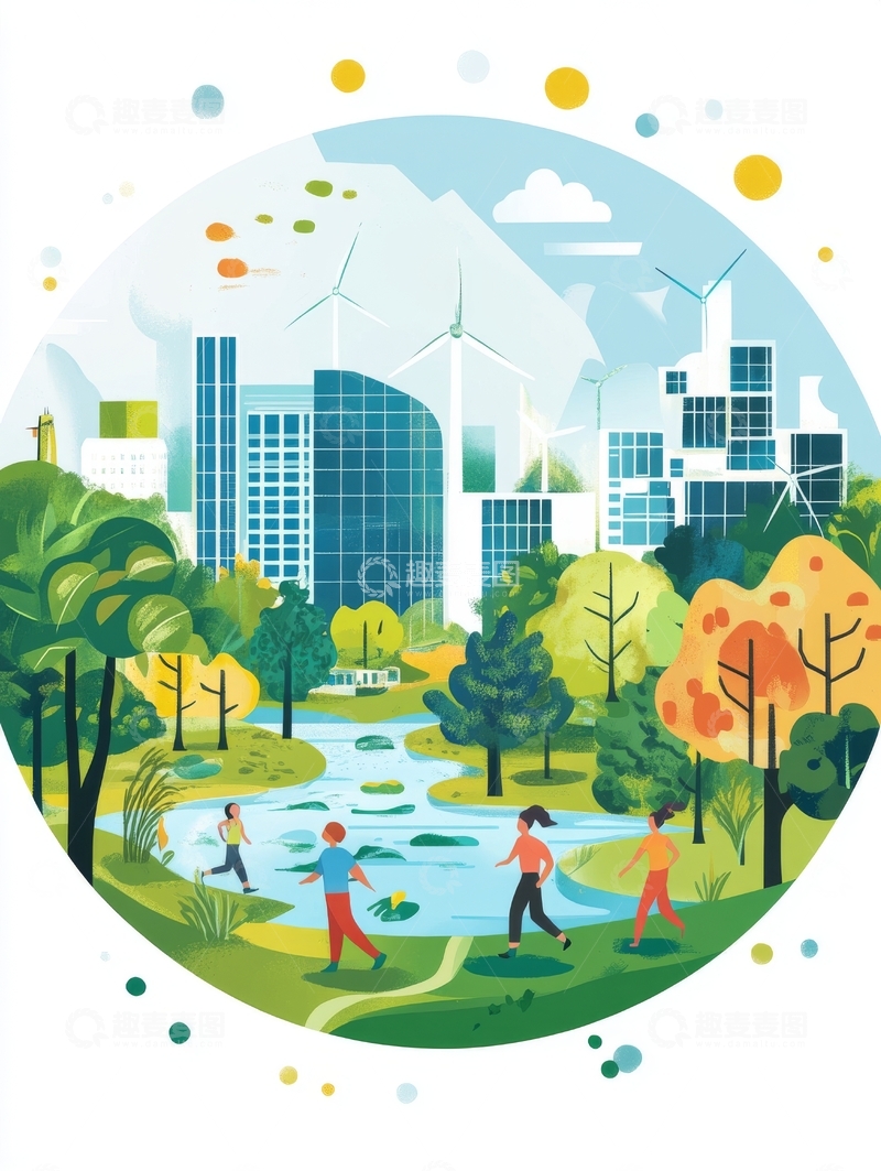 高清大图下载【趣麦麦图】城市与自然和谐共生的绿色生活