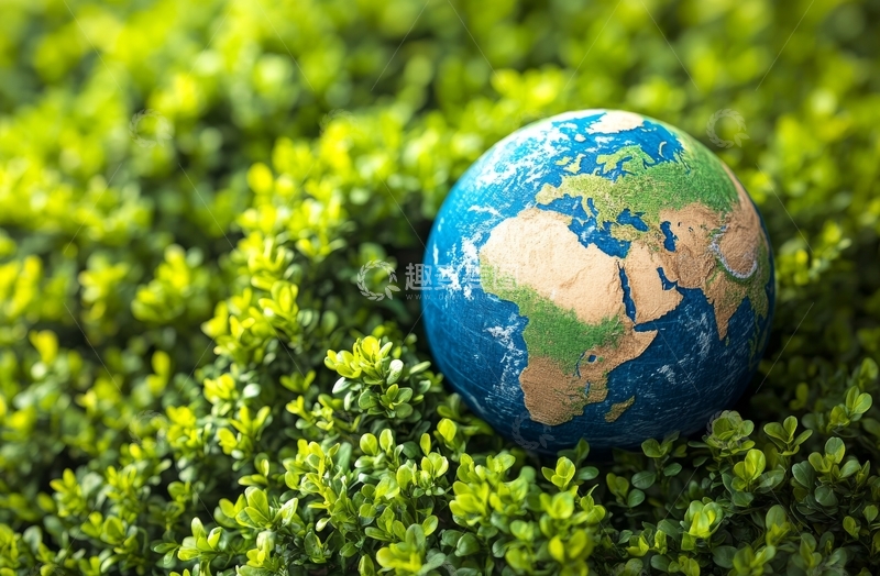高清大图下载【趣麦麦图】地球模型置于绿色植物中