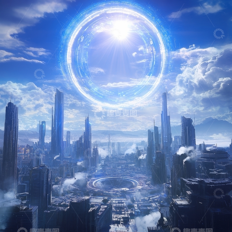 高清大图下载【趣麦麦图】未来城市与神秘光环