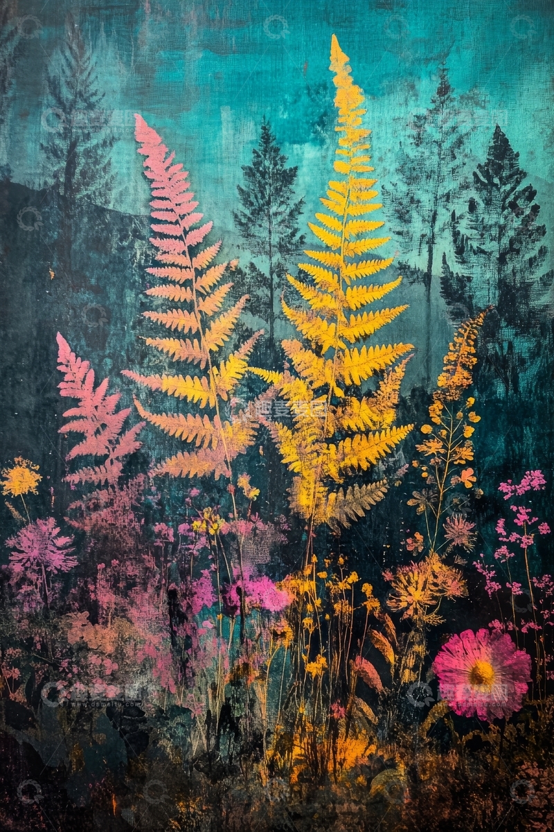 高清大图下载【趣麦麦图】多彩森林植物艺术插画