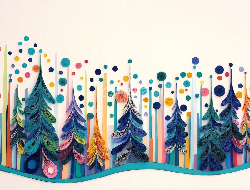 高清大图下载【趣麦麦图】彩色纸艺森林与圆点装饰