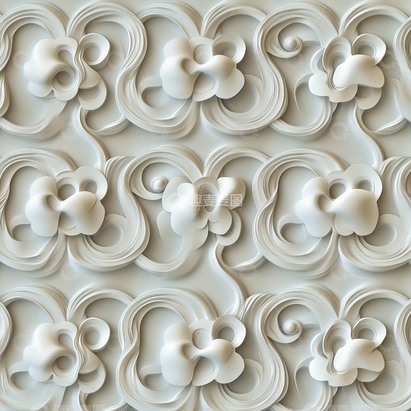 高清大图下载【趣麦麦图】白色立体花卉图案背景