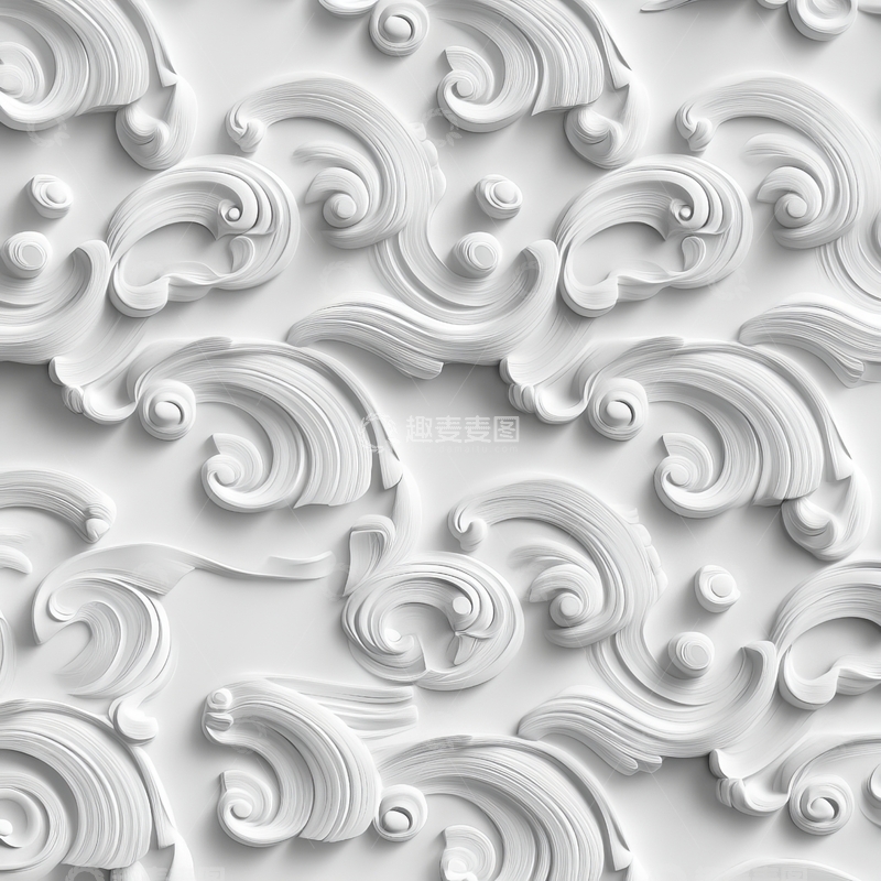 高清大图下载【趣麦麦图】白色立体卷曲花纹背景