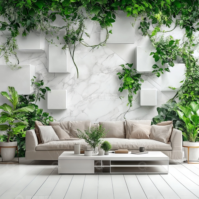 高清大图下载【趣麦麦图】现代客厅绿植装饰设计