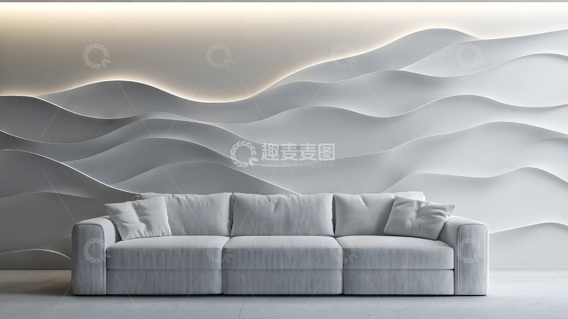 高清大图下载【趣麦麦图】现代简约客厅，波浪形背景墙设计