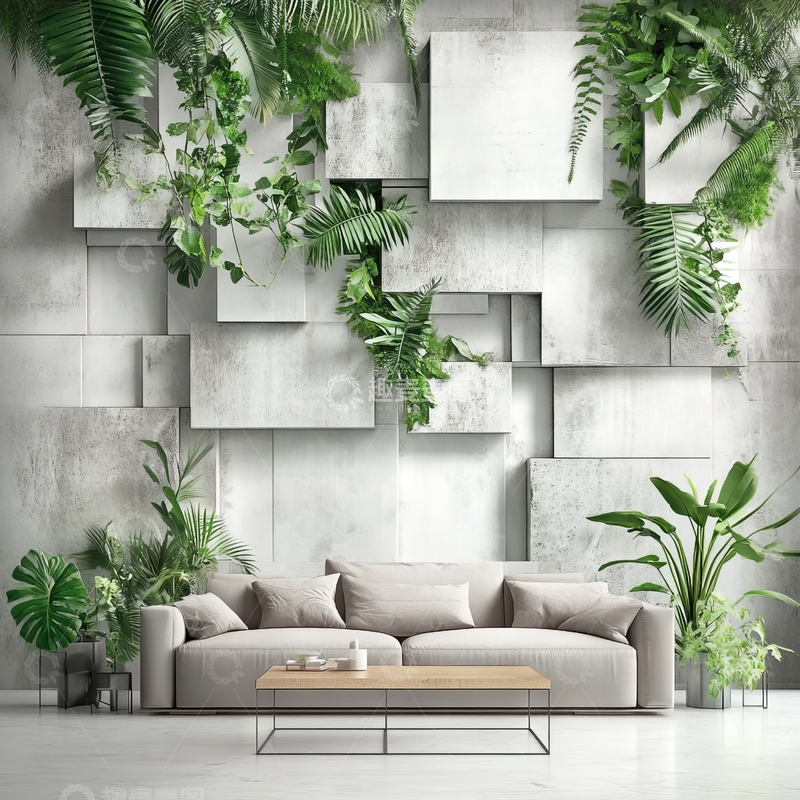 高清大图下载【趣麦麦图】现代客厅绿植装饰墙设计